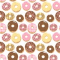 Cute donuts seamless pattern on white background