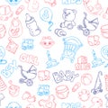 Cute doodle baby seamless pattern