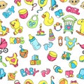 Cute doodle baby seamless pattern