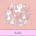 Cute doodle background with animals