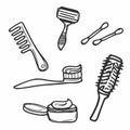 Cute doodle bathroom accessories cartoon icons and objects Royalty Free Stock Photo