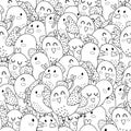 Cute doodle birds black and white seamless pattern. Funny characters background