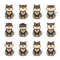 Cute black shiba inu emotions. Stickers vector set.