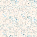 Cute doodle Blue Whales. Marine seamless background. Royalty Free Stock Photo