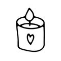 Cute doodle candle in a glass with heart