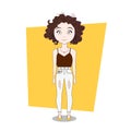 Cute Doodle Cartoon Curly Girl In Hipster Clothes