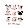 Cute doodle cartoon farm animals scandinavian Royalty Free Stock Photo