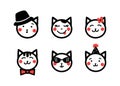 Cute doodle cat portraits. Ouutline vector illustration