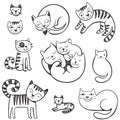 Cute doodle cats with different emotions. Royalty Free Stock Photo