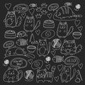 Cute doodle cats, kitty Domestic cats Vector sets with cute kittens for pet shop, cattery, veterinary clinic Doodle Royalty Free Stock Photo