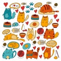 Cute doodle cats, kitty Domestic cats Vector sets with cute kittens for pet shop, cattery, veterinary clinic Doodle Royalty Free Stock Photo