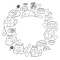 Cute doodle cats, kitty Domestic cats Vector sets with cute kittens for pet shop, cattery, veterinary clinic Doodle Royalty Free Stock Photo