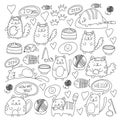Cute doodle cats, kitty Domestic cats Vector sets with cute kittens for pet shop, cattery, veterinary clinic Doodle Royalty Free Stock Photo