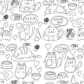 Cute doodle cats, kitty Domestic cats Vector sets with cute kittens for pet shop, cattery, veterinary clinic Seamless Royalty Free Stock Photo