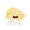 Cute doodle character piece of yellow cheese on a white background.