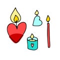 Cute doodle color candles with hearts set