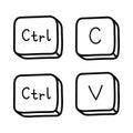 Cute doodle Ctrl C and Ctrl V keyboard buttons. Copy and paste key shortcuts for PC, computer and laptop. Key
