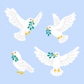 cute doodle doves with olive branches