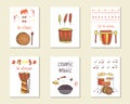 Cute doodle ethnic musical cards,