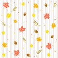 Cute Doodle Fall Autumn Ditsy Acorn Oak Dry Leaf Red Maple Leaf Branch Confetti Sprinkle Cartoon Color Orange Yellow Red Beige Royalty Free Stock Photo