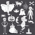 Cute Doodle Halloween Ghost Line Art Vector Illustration Set