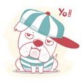 Cute doodle hand drawing nigga bulldog wear cap like a boss cartoon flat 