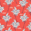 Cute Doodle Hand Drawn Palms Hawaiian Beach Shirt Vector Seamless Pattern on Red Background