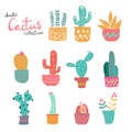 Cute doodle hand drawn pastel cactus collection