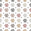 Cute doodle hand drawn paw prints vector pattern. Seamless fabric design pattern Royalty Free Stock Photo