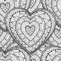 Cute doodle heart black and white seamless pattern for coloring book. Love mandala outline background
