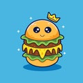 Cute doodle king burger cartoon Royalty Free Stock Photo