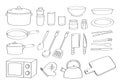 Cute doodle kitchenware cartoon icons and objects. kitchen appliances. Royalty Free Stock Photo