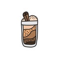 Cute doodle layered coffee drink in glass.