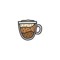 Cute doodle layered coffee drink in glass mug.