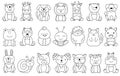 Cute doodle little animals, birds, insects outline coloring graphic drawing set vector illustration Royalty Free Stock Photo