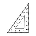 Cute doodle plastic triangle ruler with outline. Tool for drawing and measurement. School supply and stationery for kids Royalty Free Stock Photo