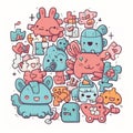 cute doodle puzzles cartoon style, illustrator, Generative AI Royalty Free Stock Photo