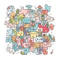 cute doodle puzzles cartoon style, illustrator, Generative AI Royalty Free Stock Photo