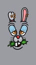 Cute Doodle Rabbit Face With Doodle Expression Eat Marijuana. Vector Poster Wallpaper Background.