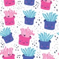 Cute doodle sea creatures seamless pattern