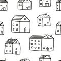 Cute doodle seamless pattern with sketch houses