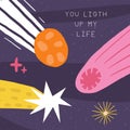 Cute doodle space cosmos postcard