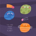 Cute doodle space cosmos postcard Royalty Free Stock Photo