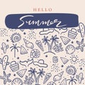 cute doodle summer background with shell,fish tail Royalty Free Stock Photo