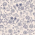 cute doodle summer seamless pattern with shell,fish tail Royalty Free Stock Photo