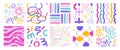 Cute doodle textures. Abstract hipster decorative shapes, creative contemporary patterns, kids colored curves and stripes, scrible