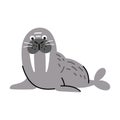 Cute doodle walrus isolated on white background. Flat or cartoon sea cow vector illustration Royalty Free Stock Photo