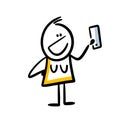 Cute doodle woman making selfy with new smartphone.