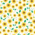 Cute Doodle Yellow Sunflower Flower Element with Leaves Floral Ditsy Leaf Polkadot Dot Confetti. Abstract Organic Shape Hand Drawn Royalty Free Stock Photo