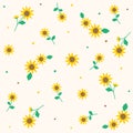 Cute Doodle Yellow Sunflower Flower Element with Leaves Floral Ditsy Leaf Polkadot Dot Confetti. Abstract Organic Shape Hand Drawn Royalty Free Stock Photo